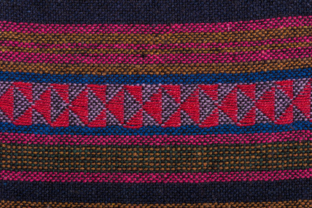 Colorful Thailand style rug surface, Close up fabric is made of hand-woven cotton fabric
