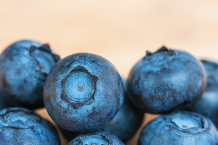Blueberry on wooden table backgroundの写真素材