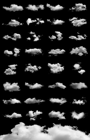 Set of isolated clouds on blackの写真素材