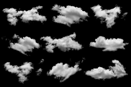 Collection of white cloud on black backgroundの写真素材
