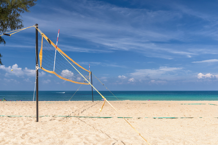 Volleyball net on the tropical beachの写真素材