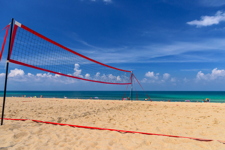 Volleyball net on the tropical beachの写真素材
