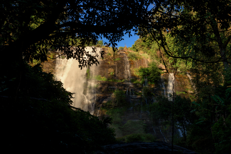 Waterfall in rainforest at National Park, Thailandの写真素材