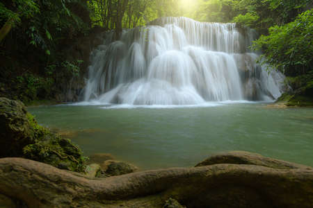 Beautiful deep forest waterfall at Kanchanaburi province, Thailand.の写真素材