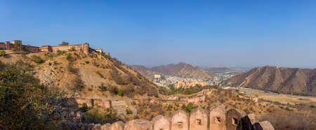 Panoramic of beautiful Jaigarh Fort stands on the edge of the Aravalli Hills at Jaipur in the Indian...