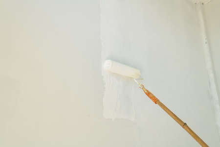 Painting of walls in a white color by the roller brush.の写真素材