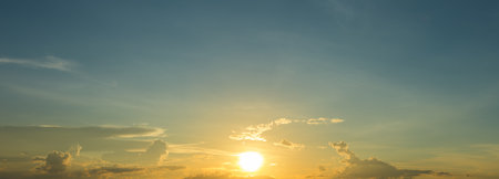 Panoramic beautiful sunset sky with clouds