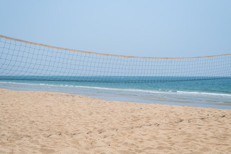 Volleyball net on the beach at sea of Thailandの写真素材