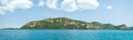 Sea landscape panorama with mountains, Beautiful tropical Thailand island panoramic with beach.の写真素材