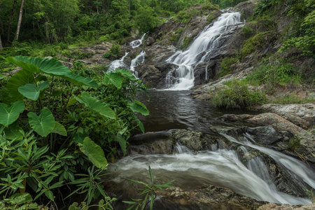 Beautiful waterfall in deep forest at Thailand. Nature background.の写真素材