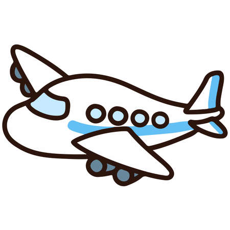 Outlined simple and blue airplaneのイラスト素材