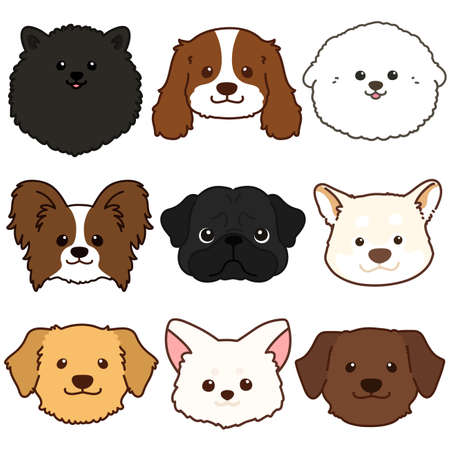 Set of adorable dogs' faces with outlinesのイラスト素材