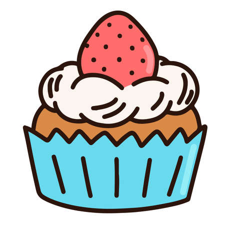 Cupcake with whipped cream and a strawberry