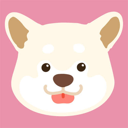 Flat colored white Shiba Inu front headのイラスト素材