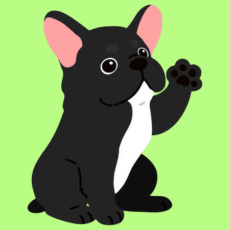 Flat colored black colored French Bulldog sitting waving handのイラスト素材