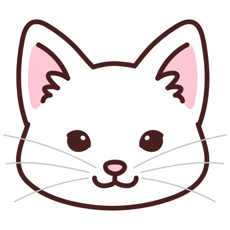 Simple and adorable white cat face outlinedのイラスト素材