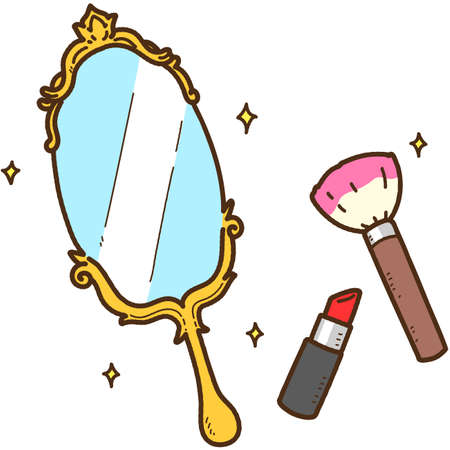 Fancy handheld mirror and makeup tools outlinedのイラスト素材