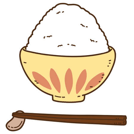 Simple ricebowl and chopsticks outlinedのイラスト素材