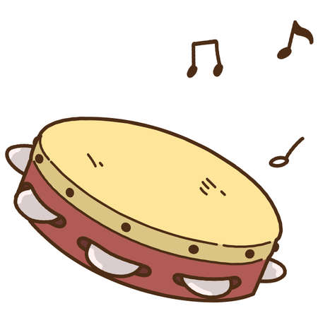 Simple hand drawn tambourine with musical notes outlinedのイラスト素材