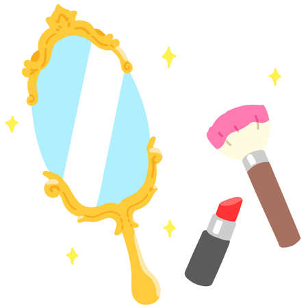 Fancy handheld mirror and makeup tools flat coloredのイラスト素材