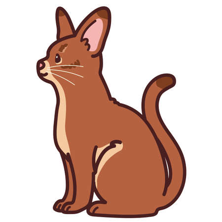 Simple and adorable illustration of Abyssinian cat sitting in side view outlinedのイラスト素材