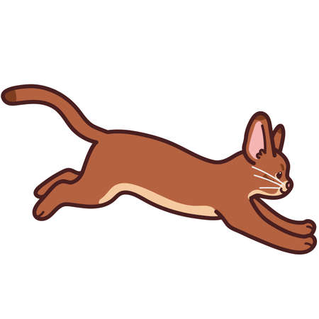 Simple and adorable illustration of Abyssinian cat running in side view outlinedのイラスト素材