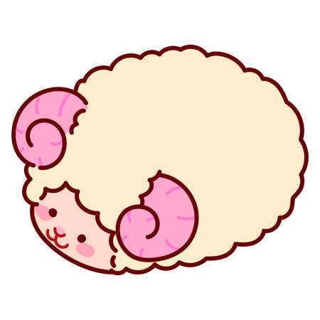 Cute and round simple fluffy sheep illustration outlinedのイラスト素材