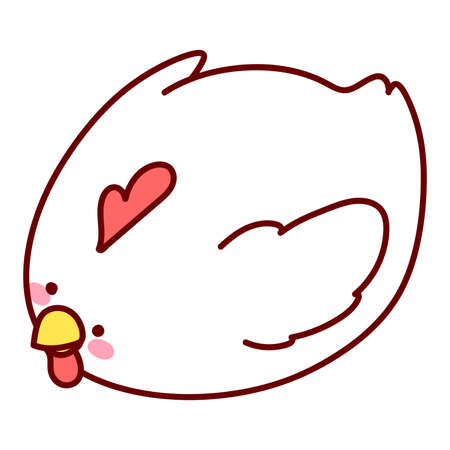 Cute and round simple white chicken illustration outlinedのイラスト素材