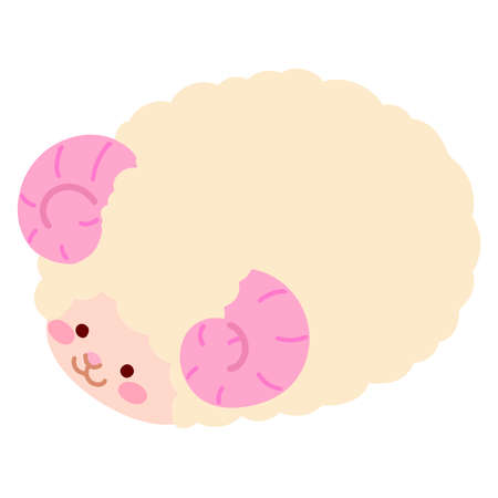 Cute and round simple fluffy sheep illustration flat coloredのイラスト素材