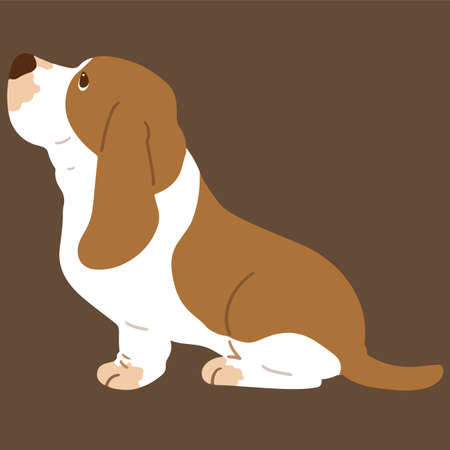 Simple and adorable flat colored illustration of Basset Hound sitting in side viewのイラスト素材