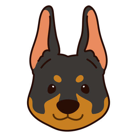 Simple and adorable outlined illustration of Doberman Pinscher front headのイラスト素材