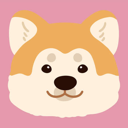 Simple and adorable flat colored Akita Dog front headのイラスト素材