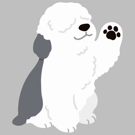 Simple and adorable Old English Sheepdog illustration waving hand flat coloredのイラスト素材