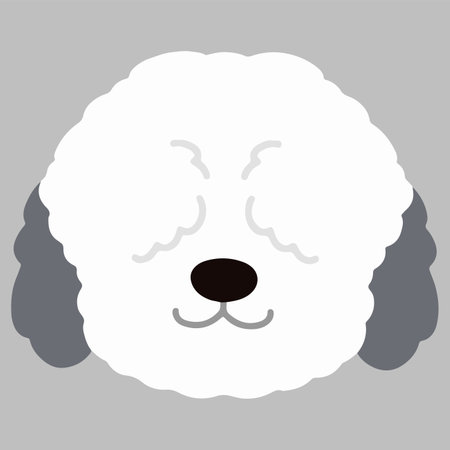 Simple and adorable Old English Sheepdog illustration front head flat coloredのイラスト素材