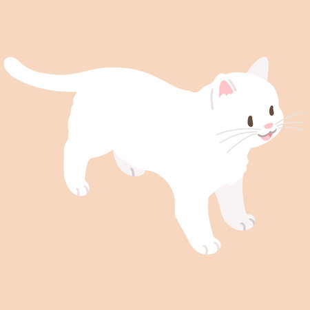 Simple and adorable illustration of white cat smiling top view flat coloredのイラスト素材