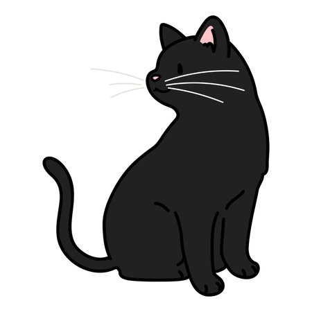 Simple and adorable illustration of black cat sitting looking sidewaysのイラスト素材