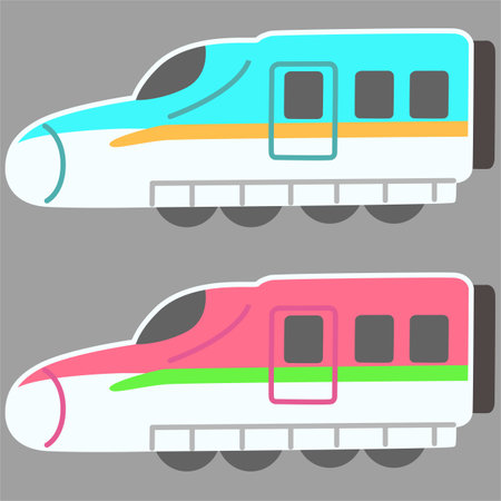 Blue and pink express train heads illustrationsのイラスト素材