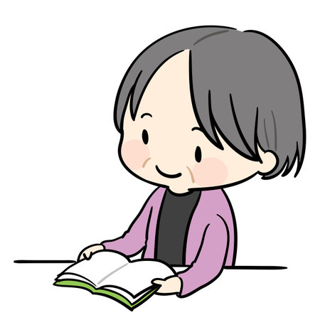 Simple illustration of an old woman readingのイラスト素材