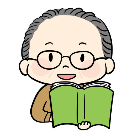 Simple illustration of an old man readingのイラスト素材