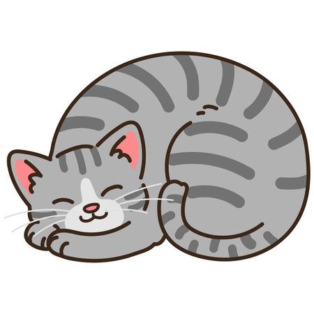 Simple and adorable illustration of gray tabby cat sleepingのイラスト素材