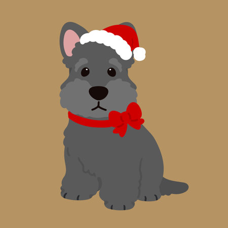 Simple and adorable illustration of Scottish Terrier in Christmas timeのイラスト素材