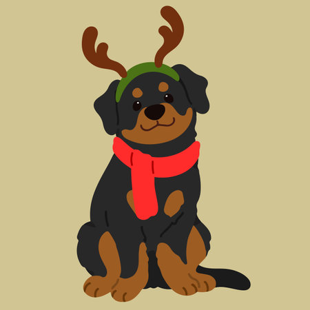 Simple and adorable illustration of Rottweiler at Christmas timeのイラスト素材