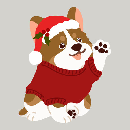 Simple and cute Christmas illustration of Corgi waving handのイラスト素材