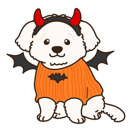 Outlined Halloween Maltese dog illustration sitting front viewのイラスト素材