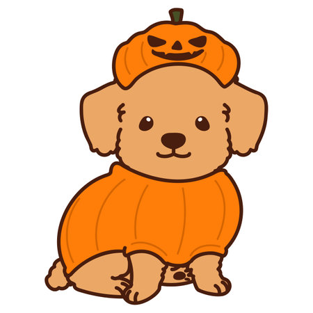 Outlined Halloween Toy Poodle illustration sitting front viewのイラスト素材