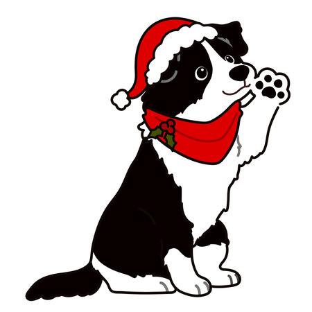 Simple and cute Christmas illustration of Border Collie waving hand outlinedのイラスト素材