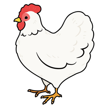 Simple and adorable outlined white chicken illustrationのイラスト素材