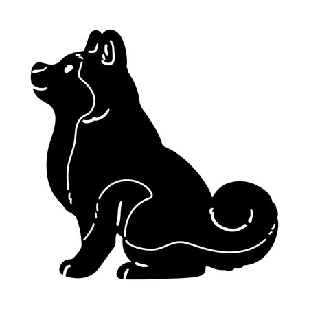 Simple and adorable Silhouette of Akita Dog sitting in side view with detailsのイラスト素材