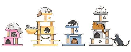 Simple and adorable illustrations of Cats on Cat Towersのイラスト素材