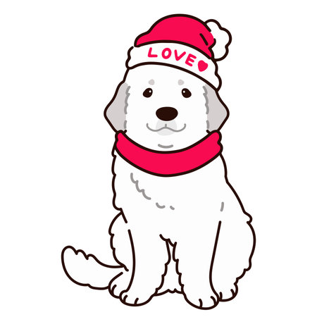 Simple and adorable Great Pyrenees Valentine's Day illustrationのイラスト素材